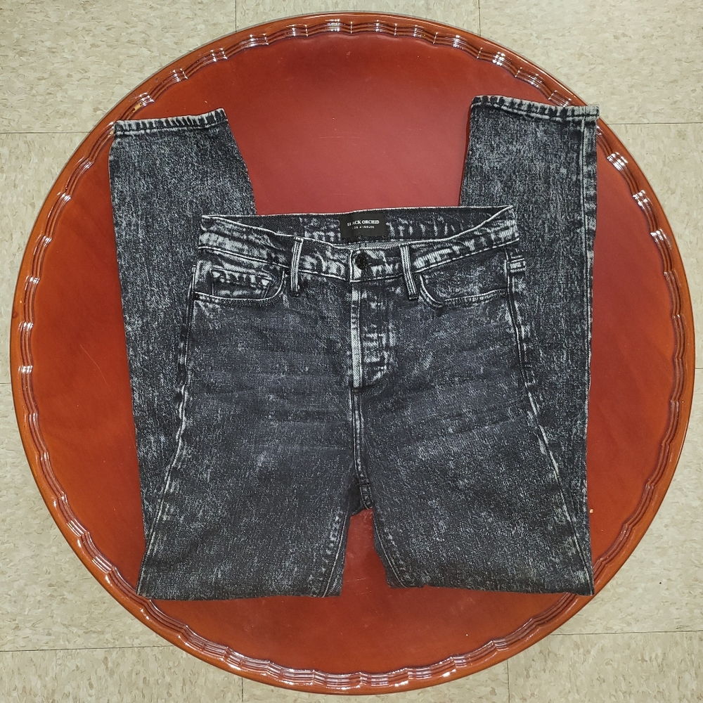Black Orchid Jeans Joan Straight High Waist Size 26 Black Acid Wash Vintage Fit
